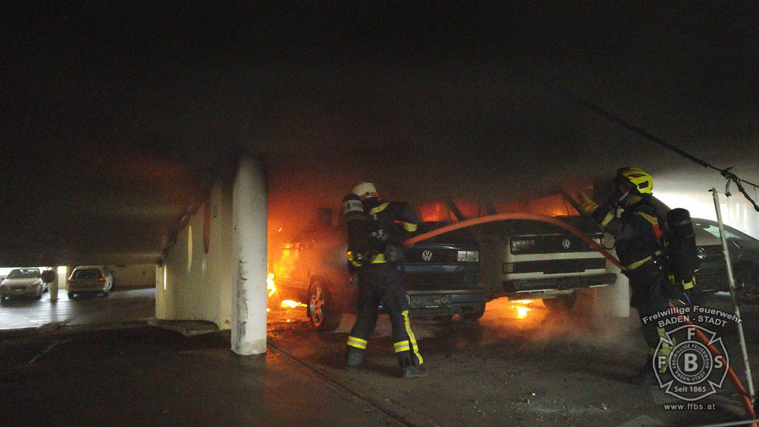 20200304 Fahrzeugbrand in Baden Parkdeck Zentrum Süd