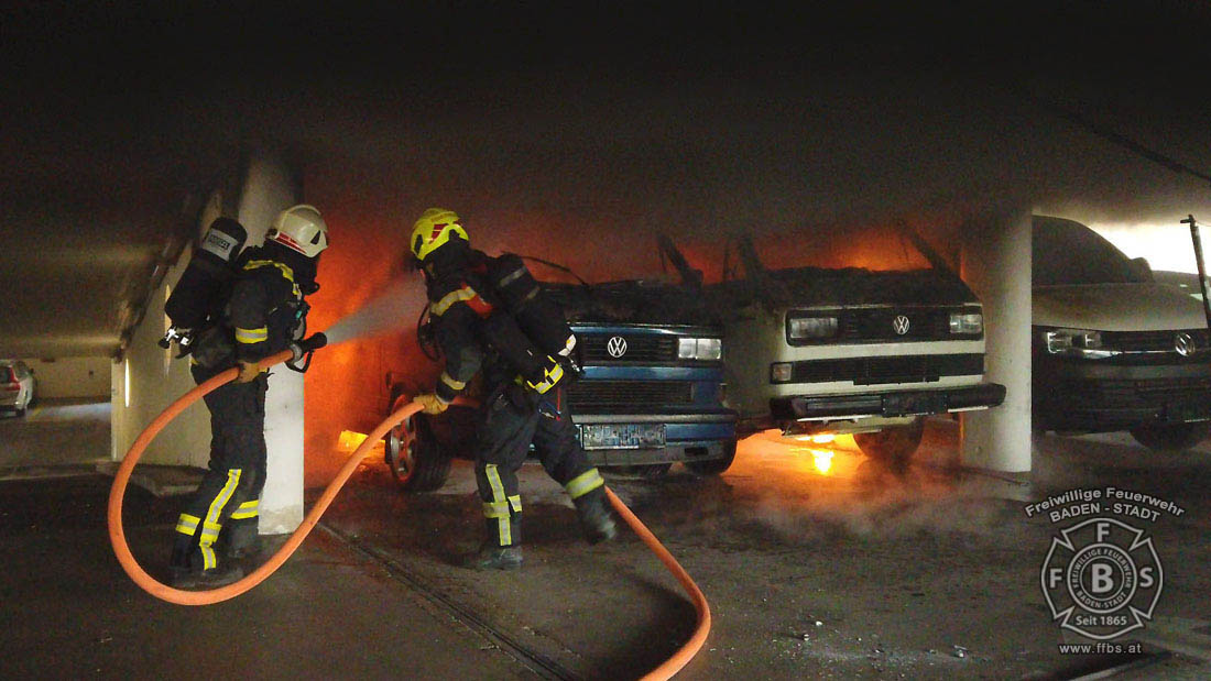 20200304 Fahrzeugbrand in Baden Parkdeck Zentrum Süd