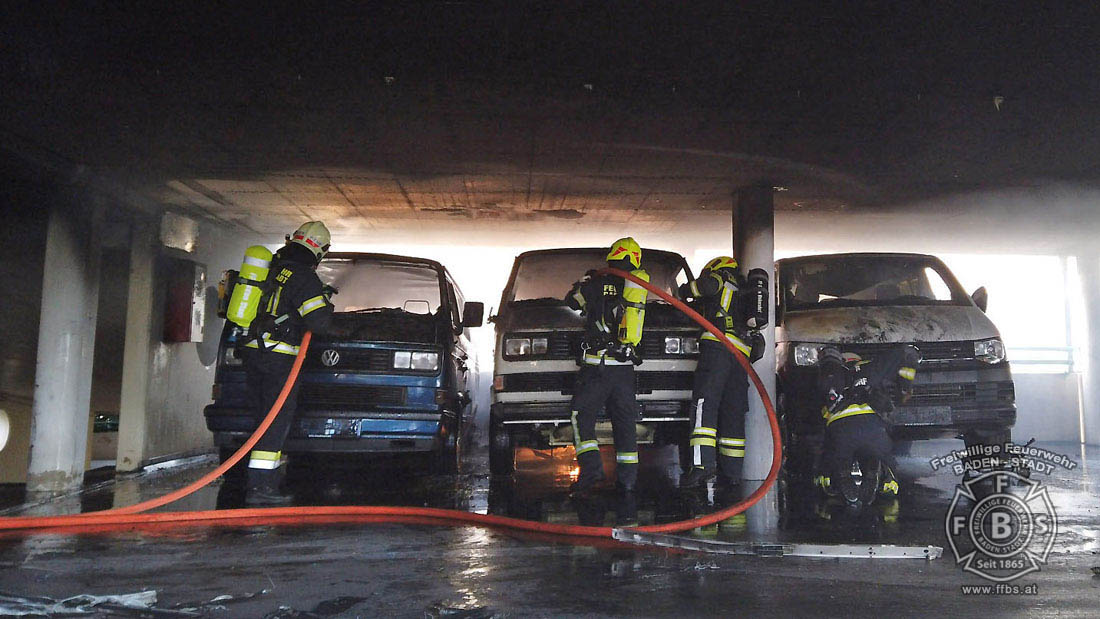 20200304 Fahrzeugbrand in Baden Parkdeck Zentrum Süd