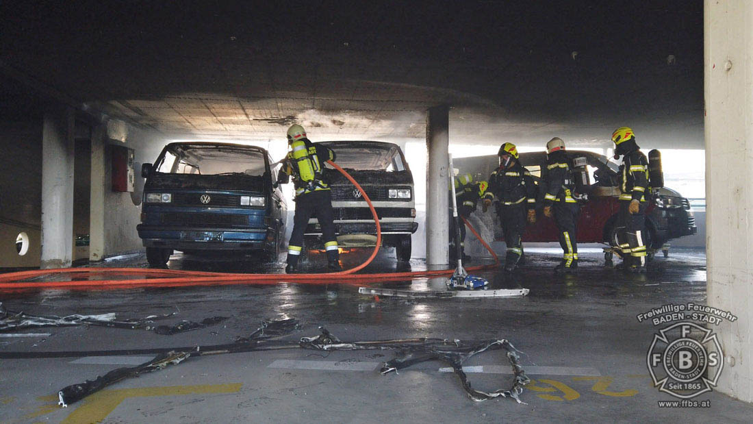 20200304 Fahrzeugbrand in Baden Parkdeck Zentrum Süd