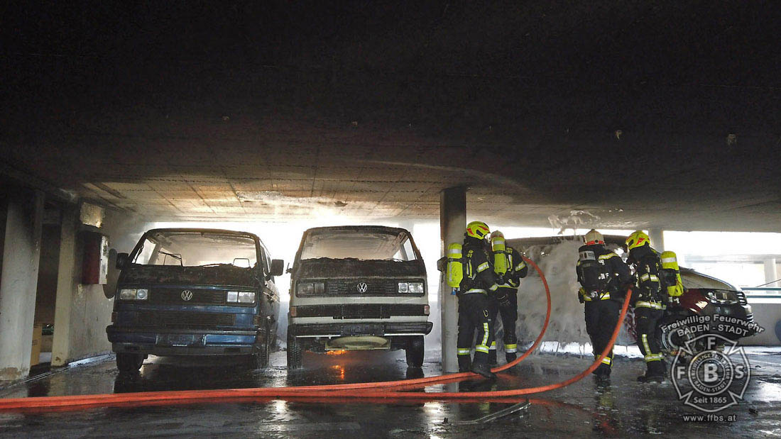 20200304 Fahrzeugbrand in Baden Parkdeck Zentrum Süd