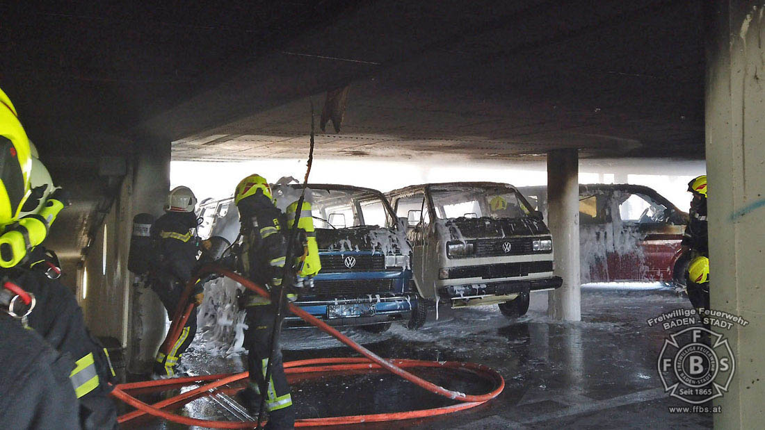 20200304 Fahrzeugbrand in Baden Parkdeck Zentrum Süd