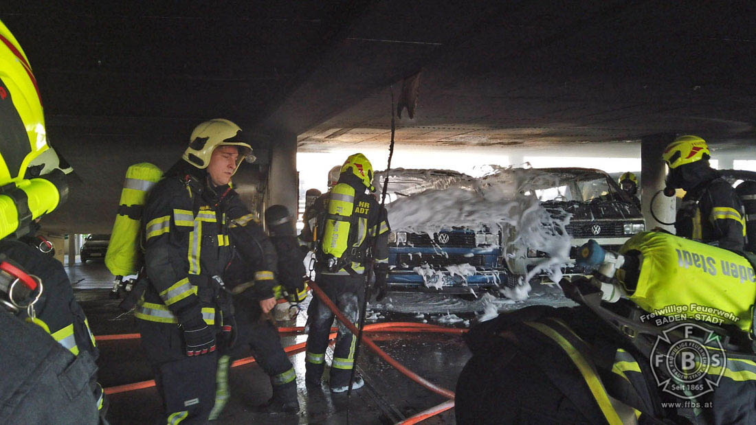 20200304 Fahrzeugbrand in Baden Parkdeck Zentrum Süd