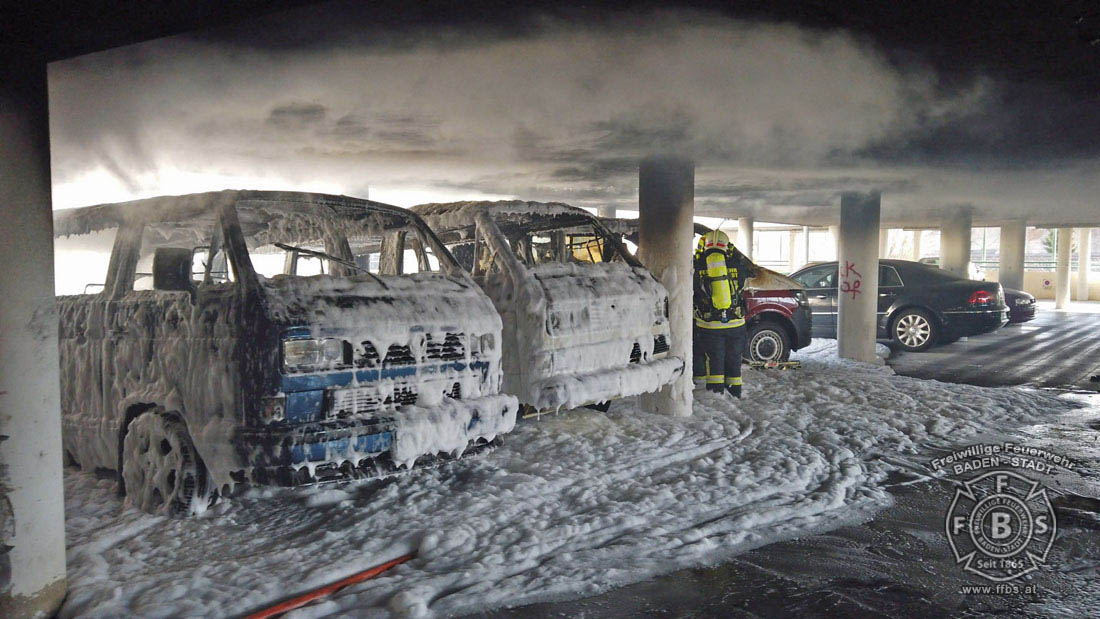 20200304 Fahrzeugbrand in Baden Parkdeck Zentrum Süd