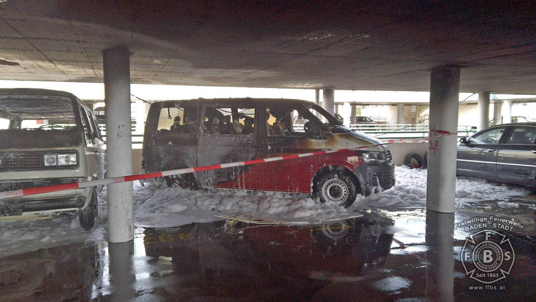 20200304 Fahrzeugbrand in Baden Parkdeck Zentrum Süd